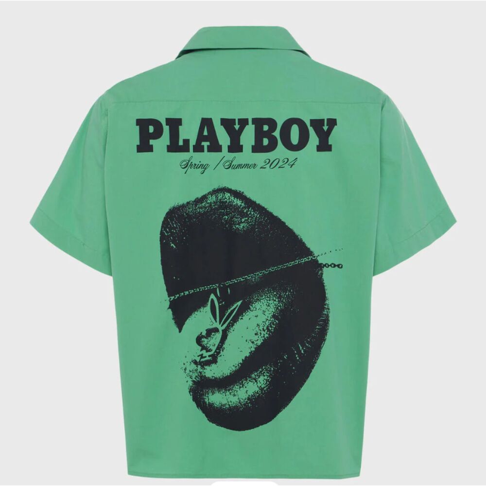 NWT Homme Femme Playboy Mint Green Button Up Collared Shirt Street Wear Sz L - Picture 2 of 8